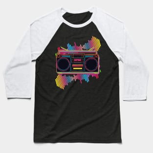 RETRO VINTAGE NEON COLORED BOOMBOX WITH SOUND WAVES Baseball T-Shirt